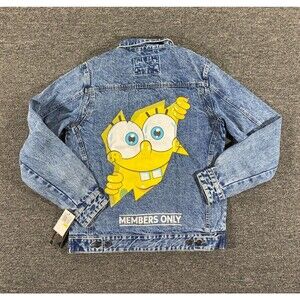 Members Only SpongeBob Jacket Blue Denim Jean Trucker Bomber Coat Mens Sz Medium